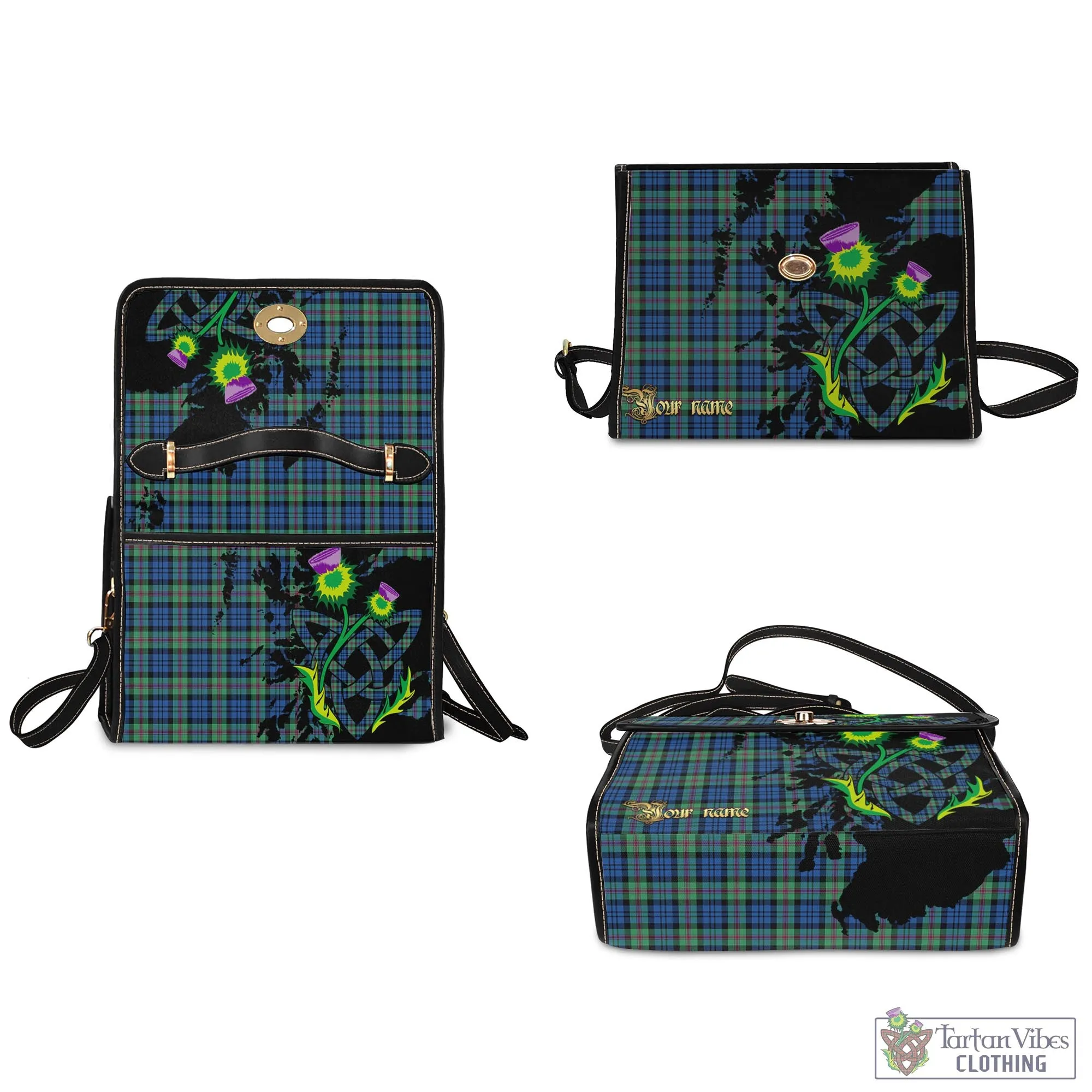 Baird Ancient Tartan Waterproof Canvas Bag with Scotland Map and Thistle Celtic Accents