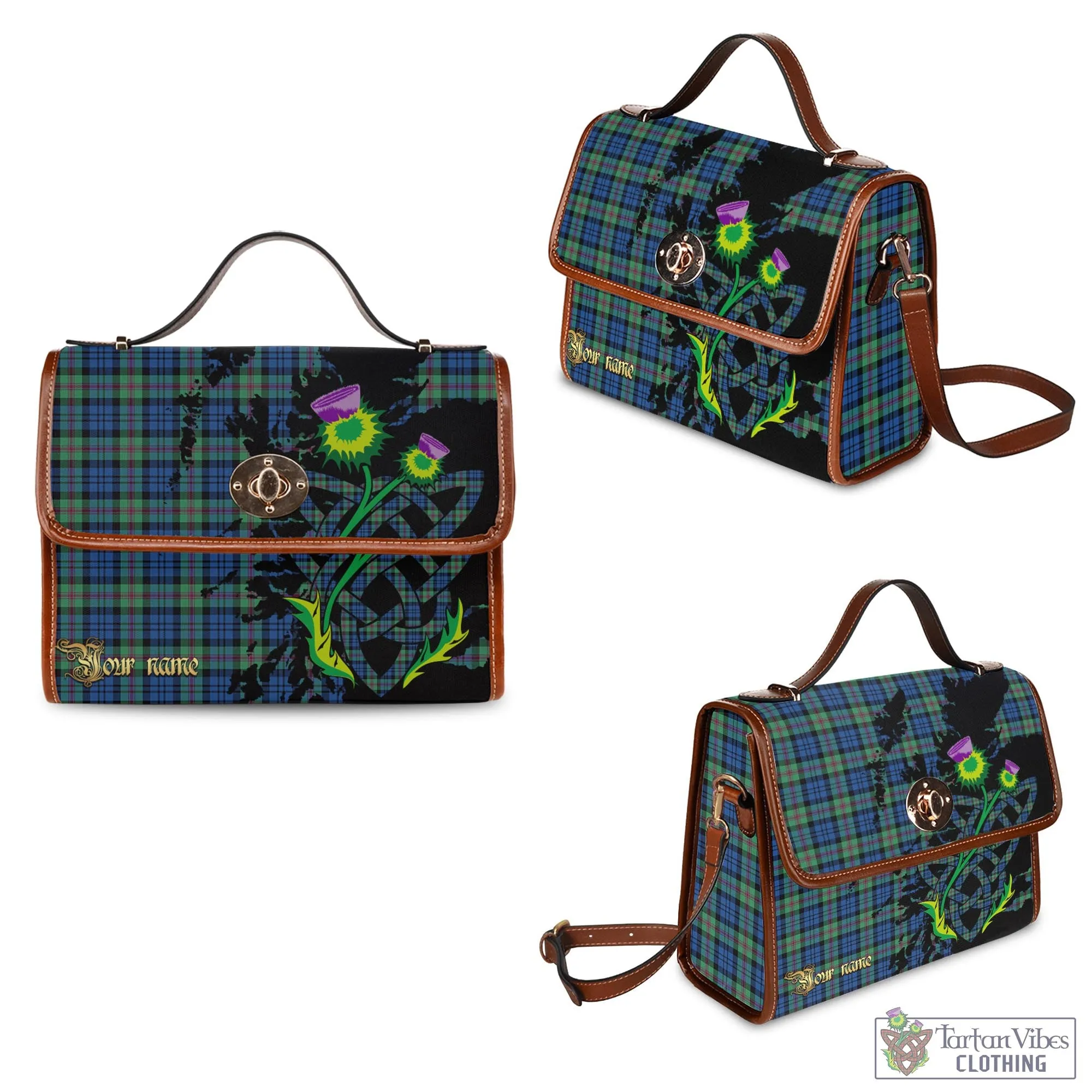 Baird Ancient Tartan Waterproof Canvas Bag with Scotland Map and Thistle Celtic Accents