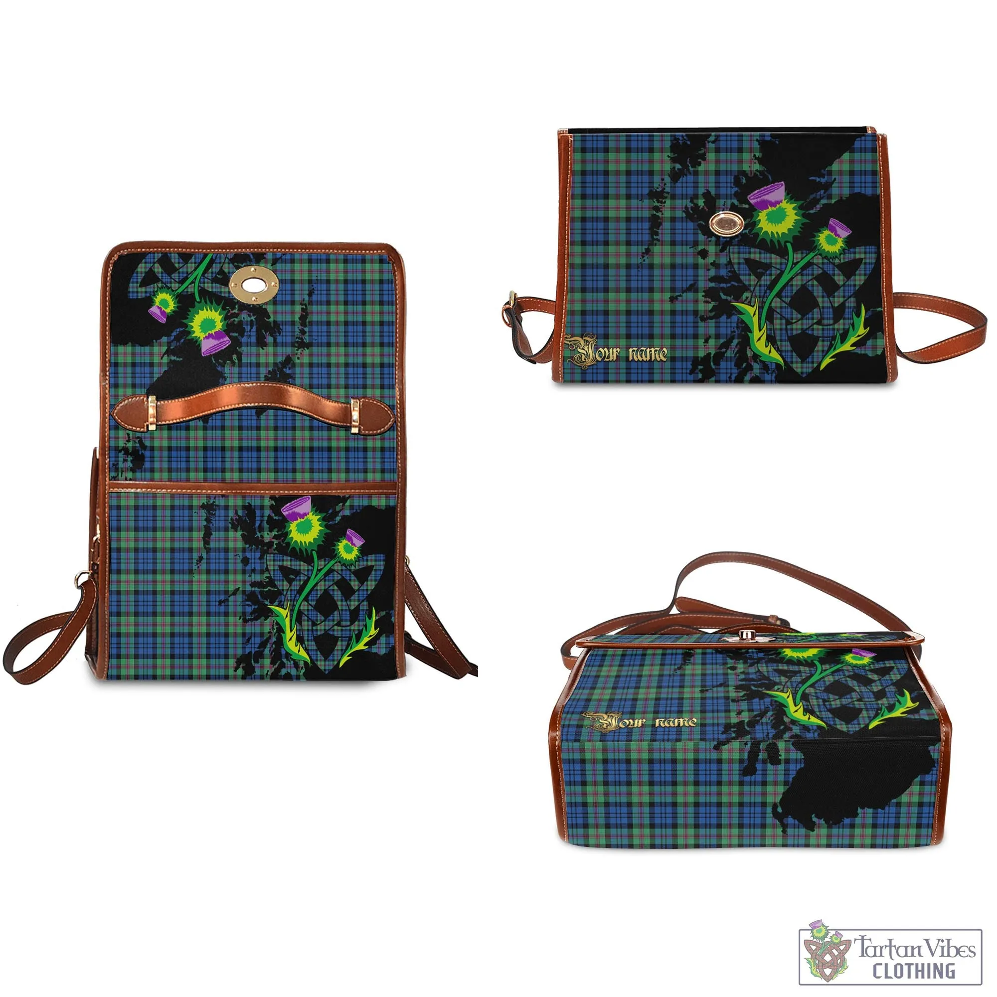Baird Ancient Tartan Waterproof Canvas Bag with Scotland Map and Thistle Celtic Accents