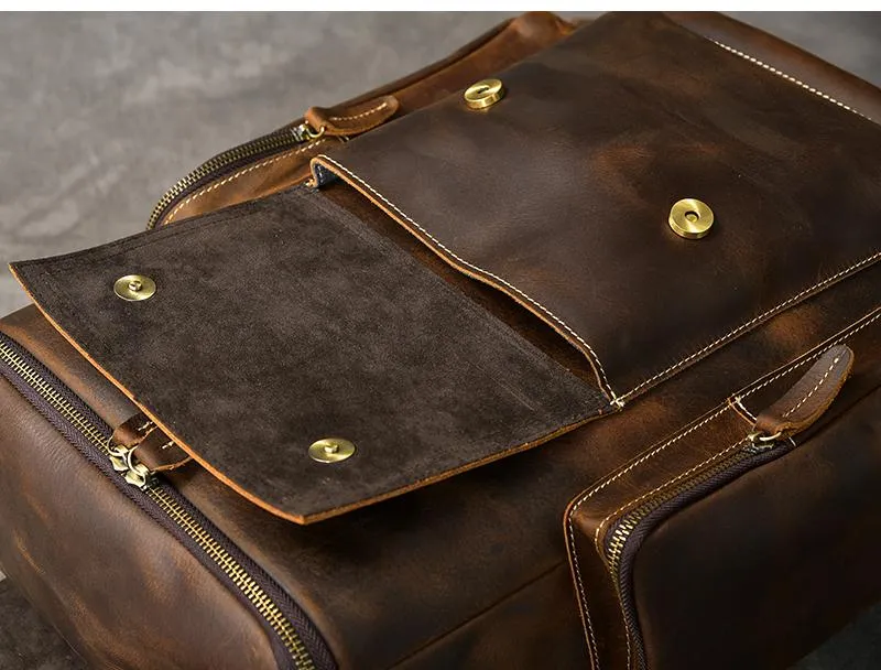 Brown Leather Mens 15" Laptop Backpack Travel Backpack Coffee College Backpack for Men