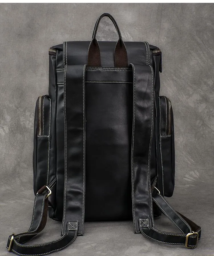 Brown Leather Mens 15" Laptop Backpack Travel Backpack Coffee College Backpack for Men