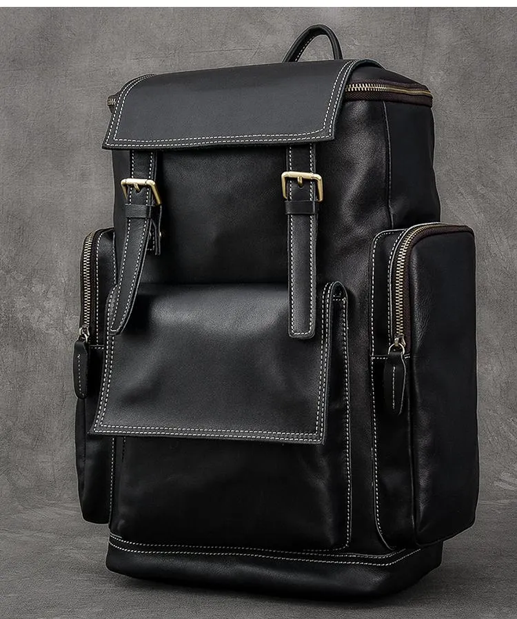 Brown Leather Mens 15" Laptop Backpack Travel Backpack Coffee College Backpack for Men