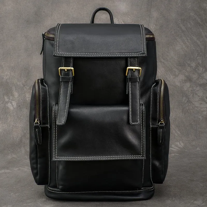 Brown Leather Mens 15" Laptop Backpack Travel Backpack Coffee College Backpack for Men