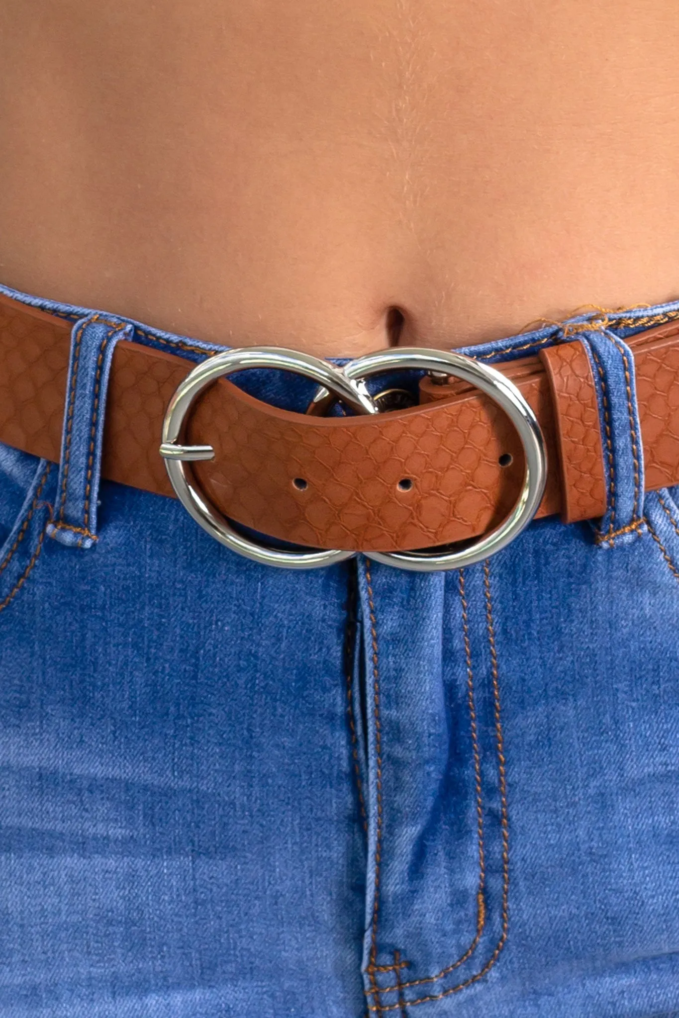 Cognac Faux Leather Belt