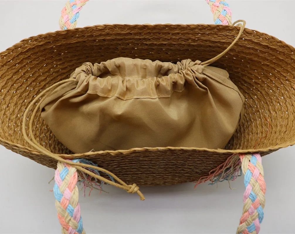 Hanni Pastel Braids Handle Straw Tote Bags - 2 Colors