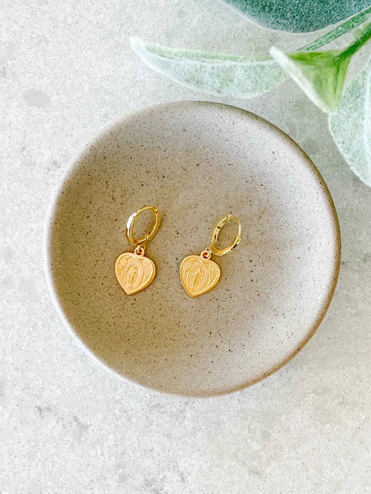 Heart Shaped Miraculous Medal Earrings