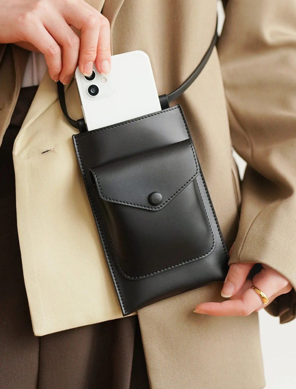 Mini Womens Leather Phone Crossbody Bag Brown Shoulder Bag