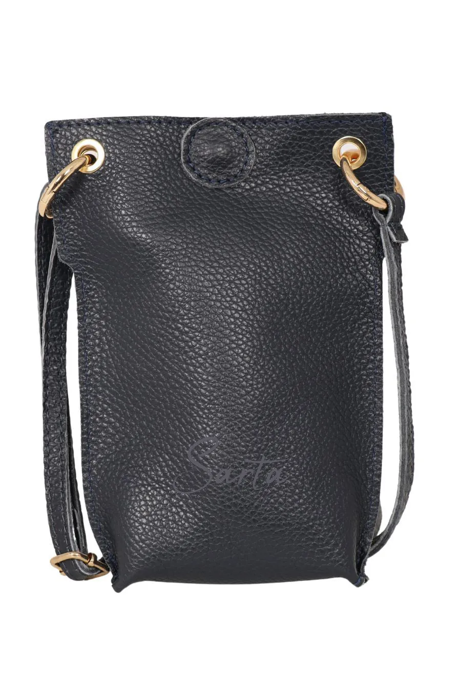 Nova - Italian Leather Phone Pouch - Navy Blue, Pebbled
