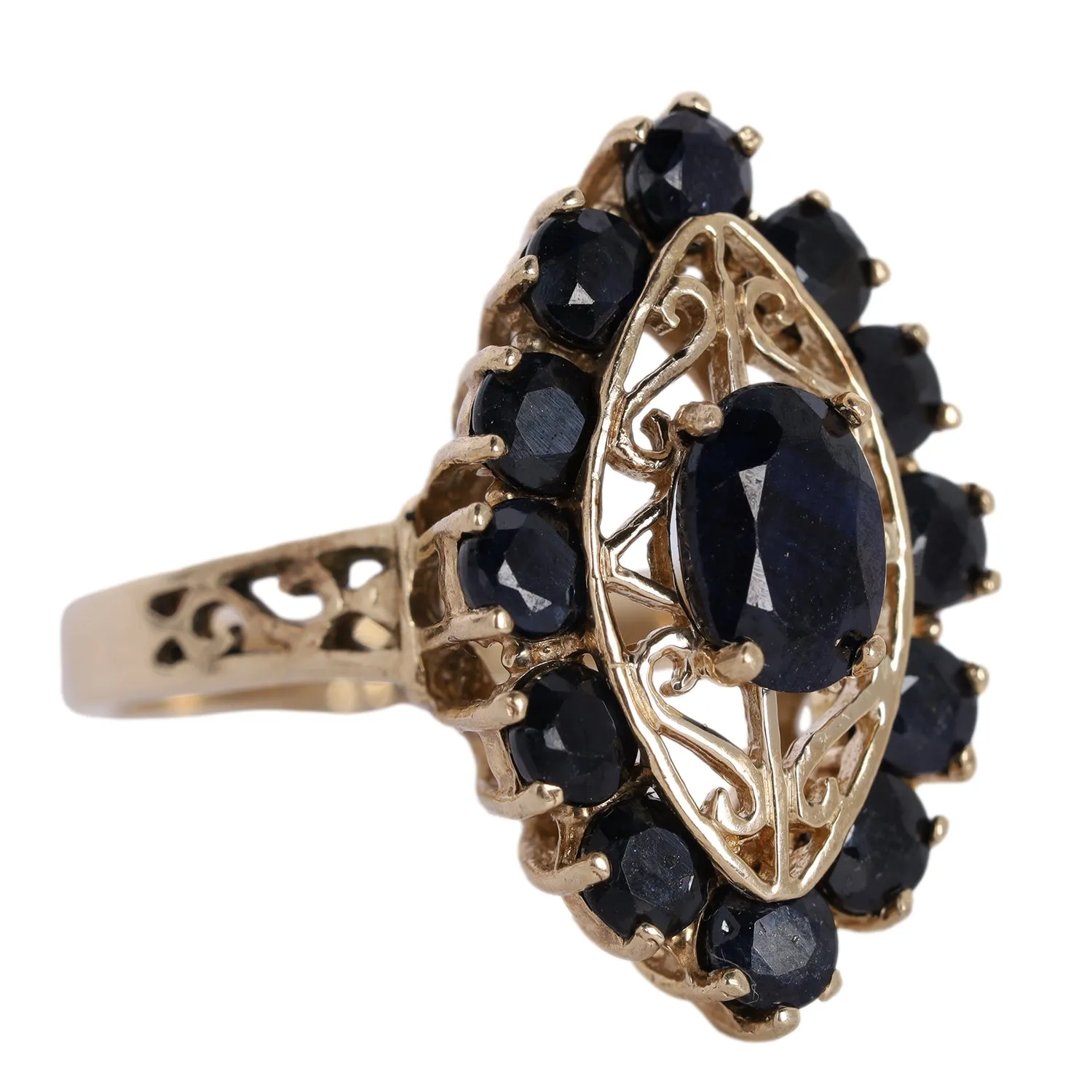 Yellow Gold Natural Sapphire Filigree Style Ring Size 7.25